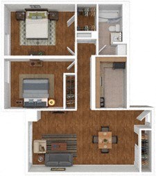 Floor plan for 2 beds, 1 bath, 860 sqft